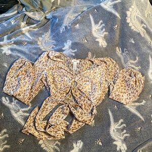 long sleeve mesh waist tie top